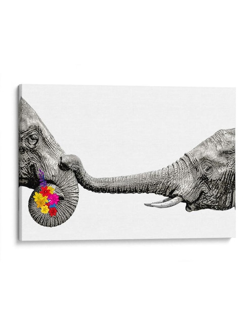 Imagen de producto Litografía Canvas Lab Elephant Flowers White técnica Impresión
