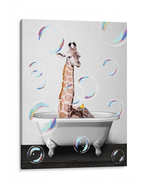 Litografía Canvas Lab Giraffe Bath Color