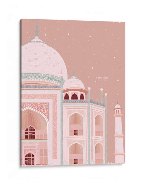 Cuadro Decorativo Canvas Lab Arquitectura - Taj Mahal En Rosa, Dram