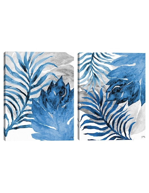 Pintura Helecho azul y hoja técnica mixta Cuadros Jr