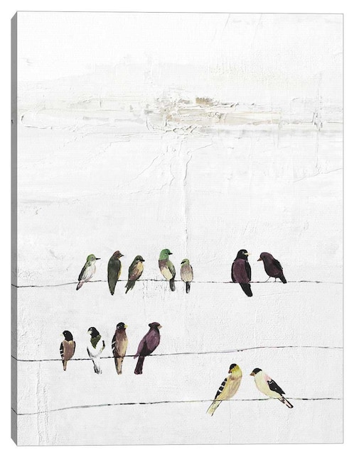 CUADROS JR Pintura Pájaros en un alambre técnica mixta Cuadros Jr Animales