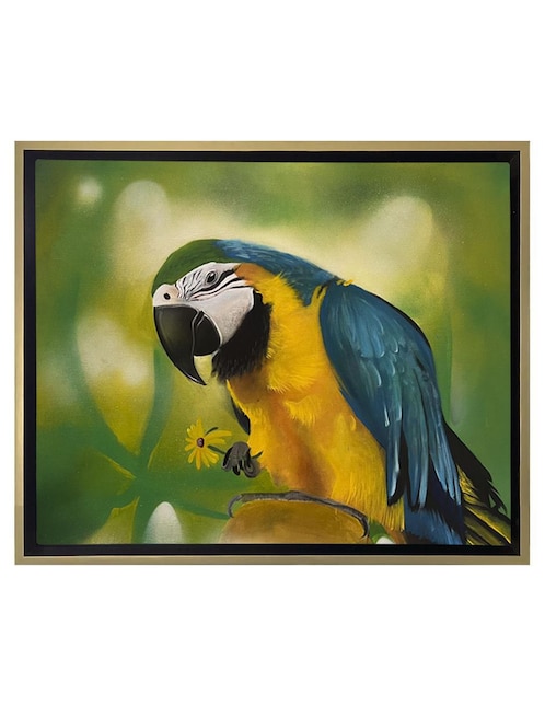 Pintura Perico y su flor técnica mixta AnimalArt 1