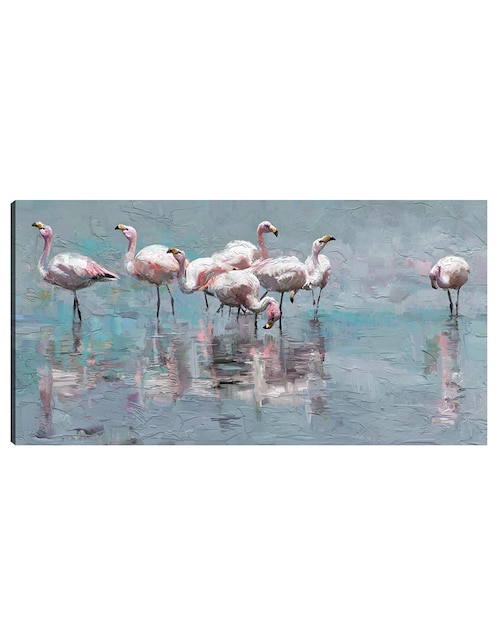 Cuadro decorativo Fiesta de flamencos técnica mixta Aves Silvestres 1