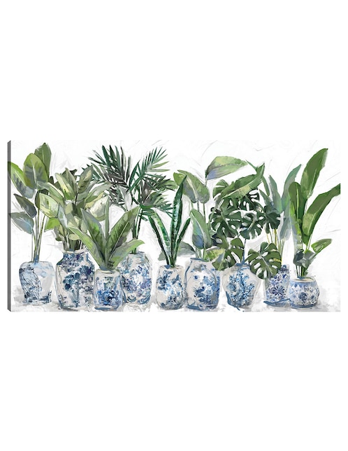 Cuadro decorativo Jardín chinoiserie técnica mixta Macetas 1