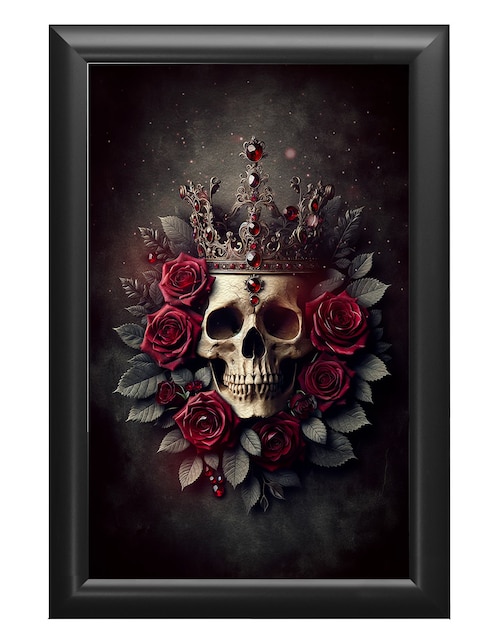 Cuadro decorativo Pixelarte calavera con rosas