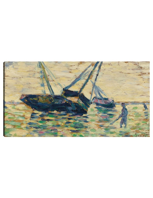 Cuadro decorativo Tres barcos y un marinero (Estudio para el varamiento en Grandcamp) (1885) técnica mixta Navegación 1