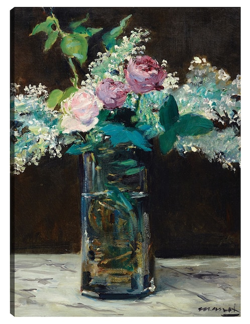 Cuadro decorativo Jarrón de lilas y rosas blancas (1883) técnica mixta Floreros 1
