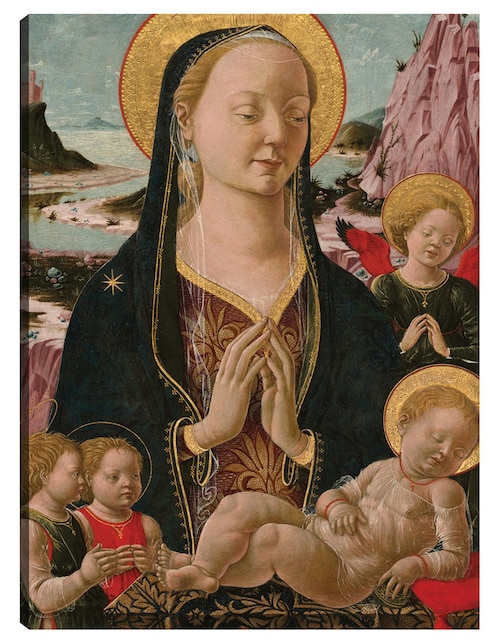 Cuadro decorativo Virgen y el Niño con ángeles técnica mixta Vírgenes 1