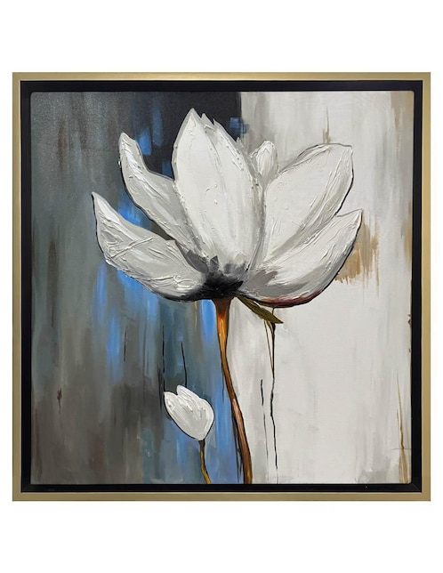 Pintura Flor Blanca En Azul Grisaceo técnica acrílico Lune Art Gallery
