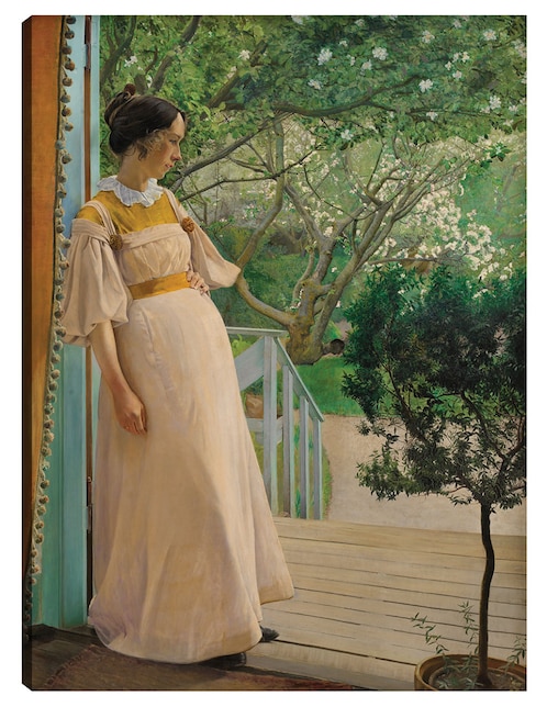 Cuadro decorativo En Las Ventanas Francesas. La Esposa Del Artista - impresión en lienzo técnica mixta Cuadros Jr Retratos