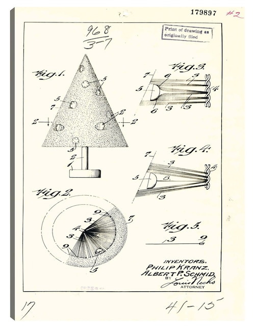 Cuadro decorativo Árbol de navidad artificial patentado, inventor(es): Phillip Kraz y Albert P. Schmid técnica mixta Cuadros Jr Planos