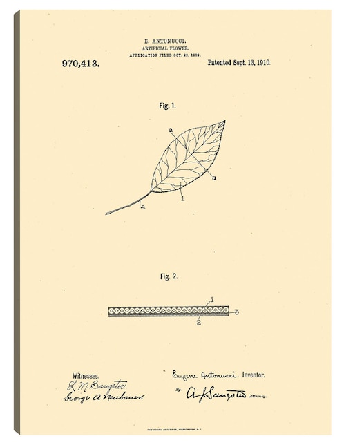 Cuadro decorativo Flor artificial patentada, inventor: William A. Warner, 13 de septiembre de 1910 técnica mixta Cuadros Jr Planos