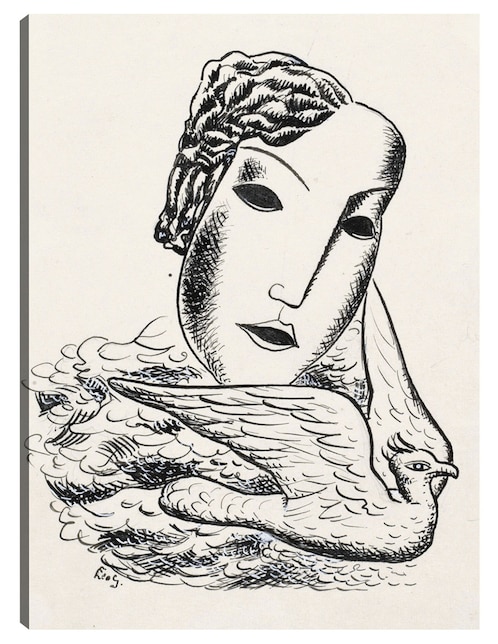 Cuadro decorativo Cabeza de mujer con pájaro (1935) técnica mixta Bocetos 1