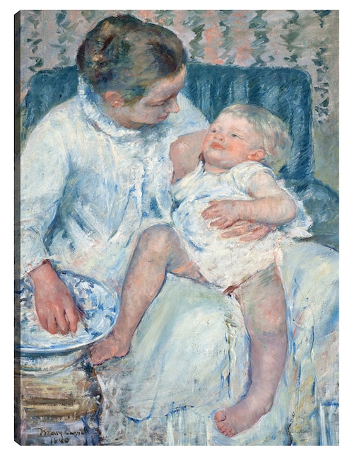 Cuadro decorativo Madre a punto de lavar a su hijo somnoliento técnica mixta Retratos 1
