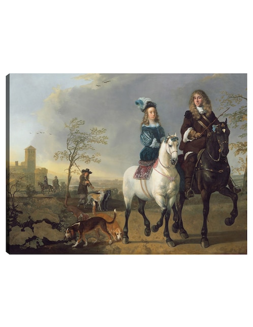 Cuadro decorativo Dama y caballero a caballo técnica mixta Cuadros Jr Gente