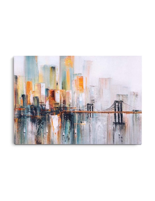 CANVAS ART Cuadro decorativo Canvas Art ciudad con edificios en pintura con barniz a registro