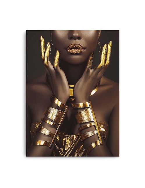 CANVAS ART Cuadro decorativo Canvas Art Mujer con dedos y labios dorado con Barniz a Registro