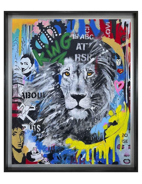 Pintura KING LION técnica mixta Lune Art Gallery ANIMALART