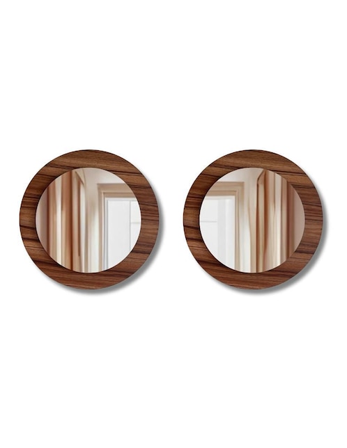 Espejo redondo Ard Decorativo de pared de madera Glanz Oak
