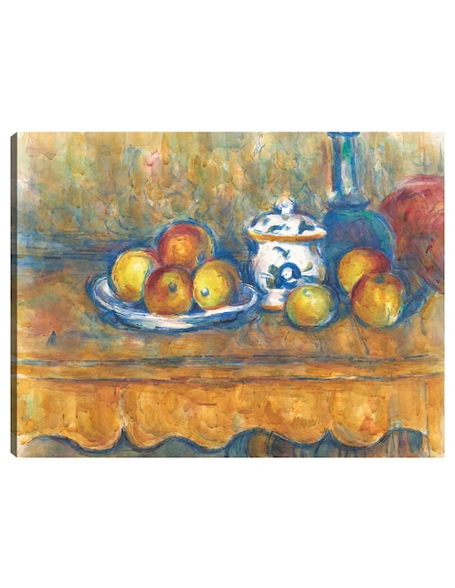 Cuadro decorativo Arte Mural Vida tranquila con botella azul, azúcar y manzanas (1900-1902) técnica mixta 1