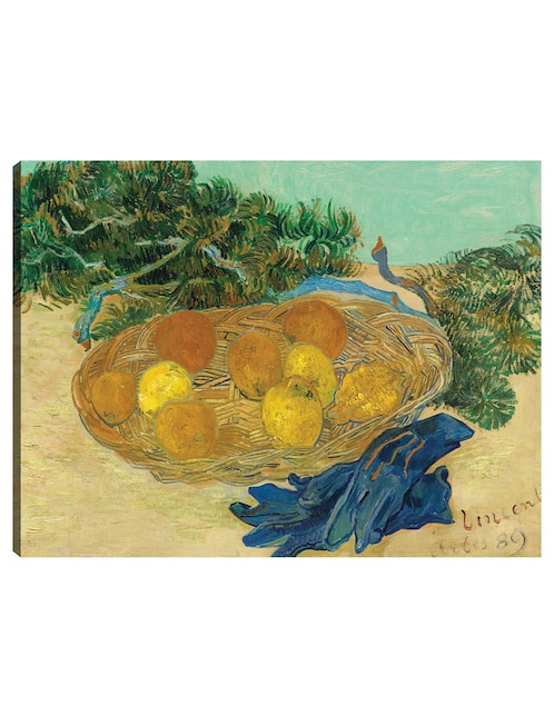 Cuadro decorativo Bodegón de naranjas y limones con guantes azules técnica mixta Cuadros Jr