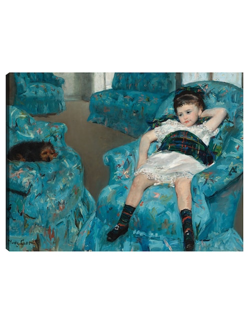 Cuadro decorativo Niña en un sillón azul técnica mixta Cuadros Jr Gente