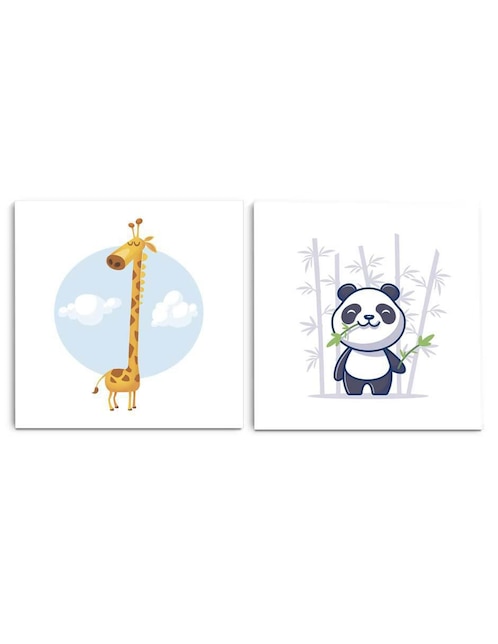 Set cuadro decorativo Canvas Art Jirafa y Oso Panda con Barniz a Registro