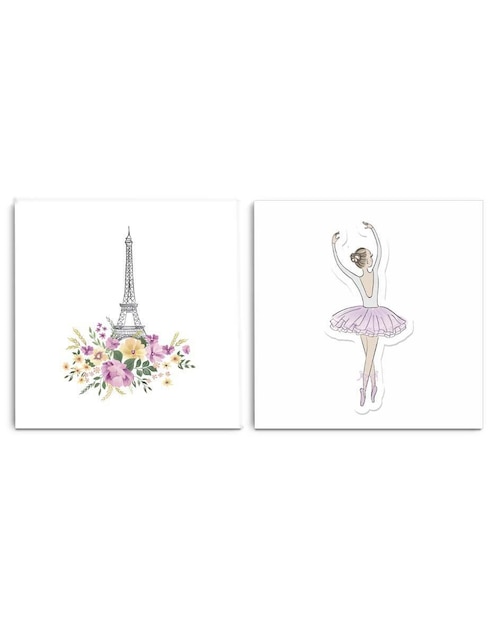 Cuadro decorativo Canvas Art set de muñeca bailarina torre eiffel con barniz a registro