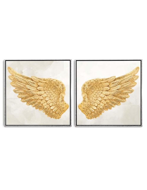 Cuadro decorativo canvas art set de alas de ángel doradas con barniz a registro