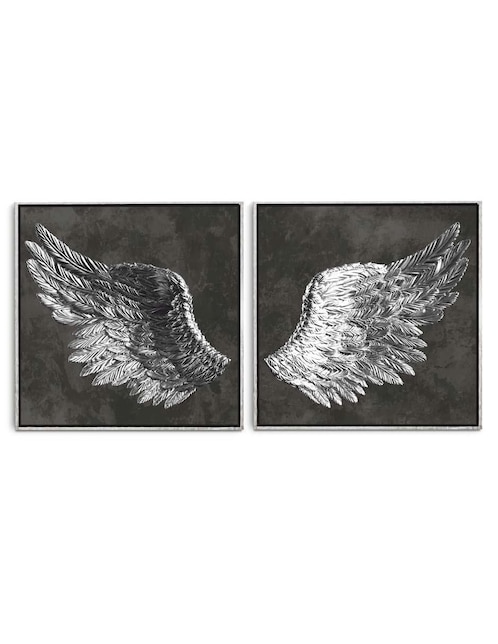 Cuadro decorativo canvas art set de alas de angel plateadas con barniz a registro