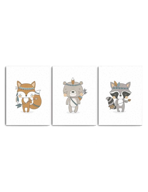 Cuadro decorativo Canvas Art set de animalitos apaches con flechas con barniz a registro
