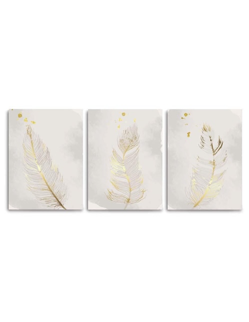 CANVAS ART Cuadro decorativo Canvas Art set de elegante plantilla de plumas con barniz a registro