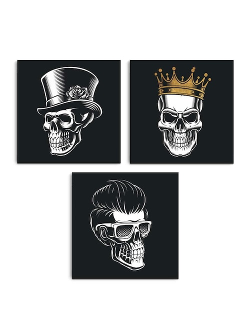 Set cuadro decorativo Canvas Art Calaveras Estilo Glam con Barniz a Registro