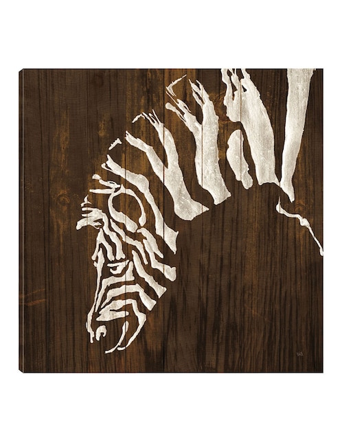 Cuadro decorativo Zebra blanca en madera oscura técnica mixta Vida Silvestre 1