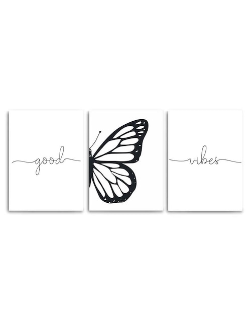 Cuadro decorativo Canvas Art set de frase de amor con mariposa con barniz a registro