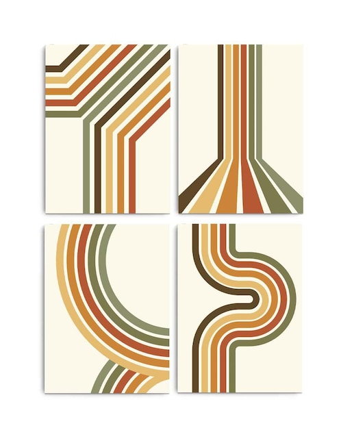 Cuadro decorativo Canvas Art set de fondo retro vintage rayas con barniz a registro