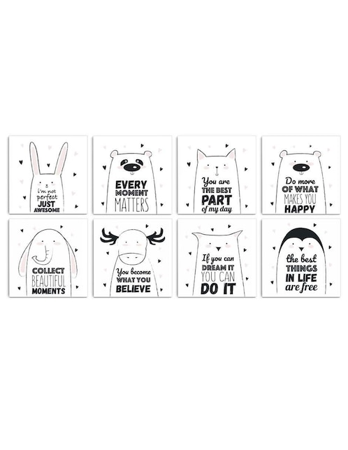 Cuadro decorativo Canvas Art familia animalitos alegres con barniz a registro