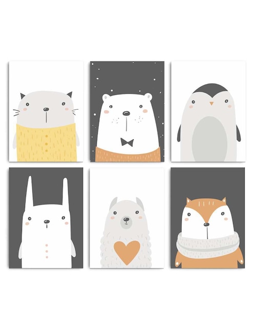 Cuadro decorativo Canvas Art animalitos hogareños para bebés con barniz a registro