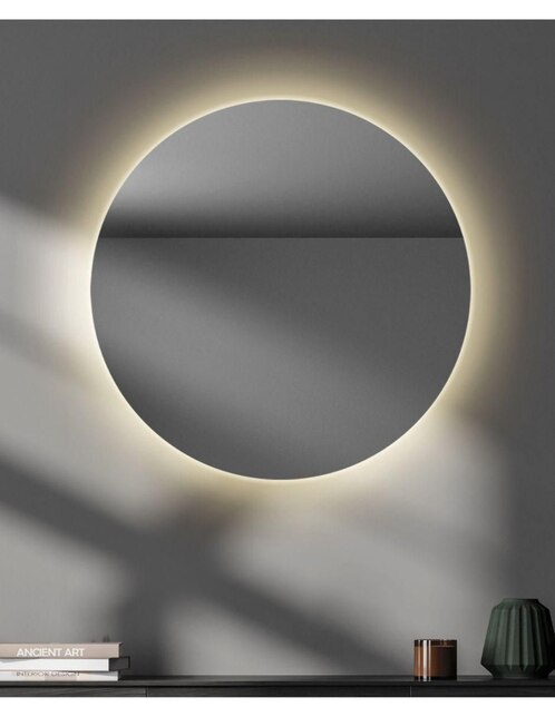 Espejo circular Mangatta LED cálida estilo contempo minimalista