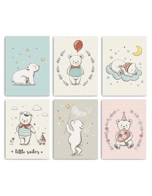 Cuadro decorativo Canvas Art bebés ositos tiernos con barniz a registro