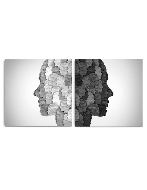 Cuadro decorativo canvas art set de caras duales grises con barniz a registro