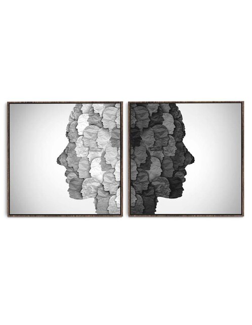 Cuadro decorativo set de caras duales grises con barniz a registro 1