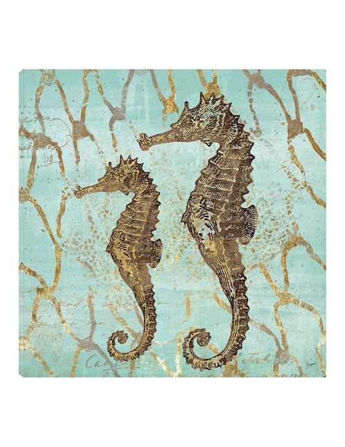 Cuadro decorativo Caballitos de mar de oro técnica mixta Criaturas Marinas 1
