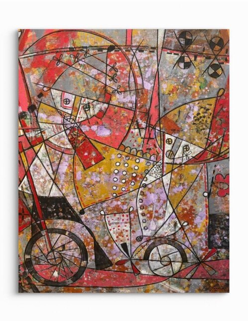 Pintura viajando con la música técnica acrílico Aguafuerte Galería Fulgencio Lazo