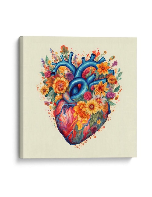 Cuadro decorativo Canvas Lab Corazon y Flores