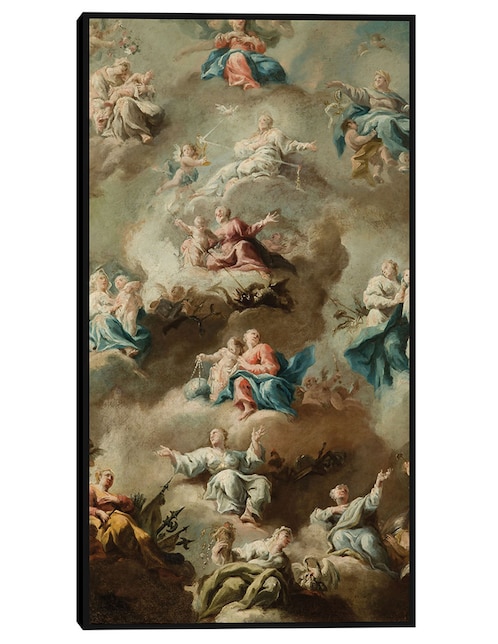 Cuadro decorativo Escena Religiosa Alegórica con la Virgen María (Siglo XVIII) técnica mixta Figuras Celestiales 1