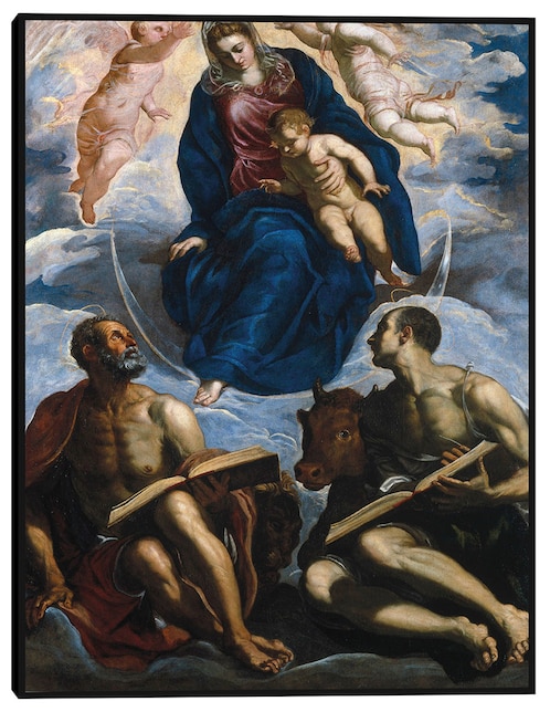Cuadro decorativo María con el Niño, venerada por San Marcos y San Lucas (antes de 1570) técnica mixta Vírgenes 1