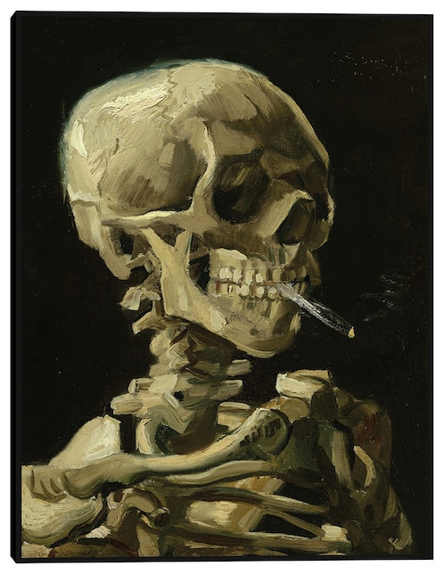 Cuadro decorativo Cabeza de esqueleto con un cigarrillo encendido técnica mixta Cuadros Jr Formas