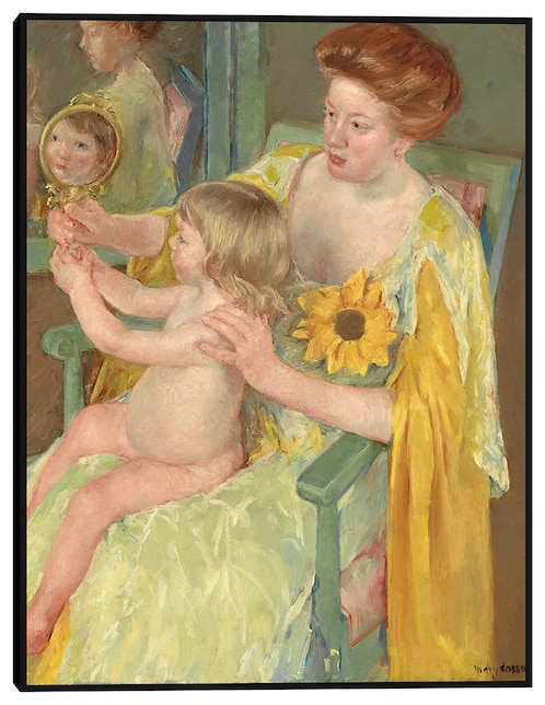 Cuadro decorativo Mujer con un girasol técnica mixta Familia 1