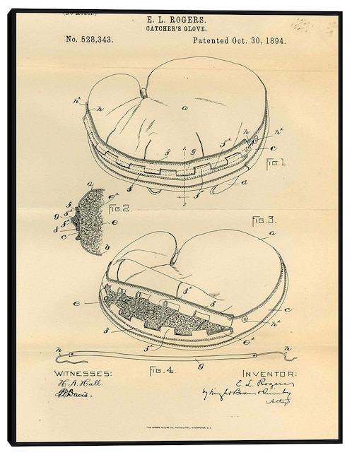 Cuadro decorativo Guante de cazador de patentes, inventor: Elroy L. Rogers, 30 de octubre de 1894 técnica mixta Planos 1